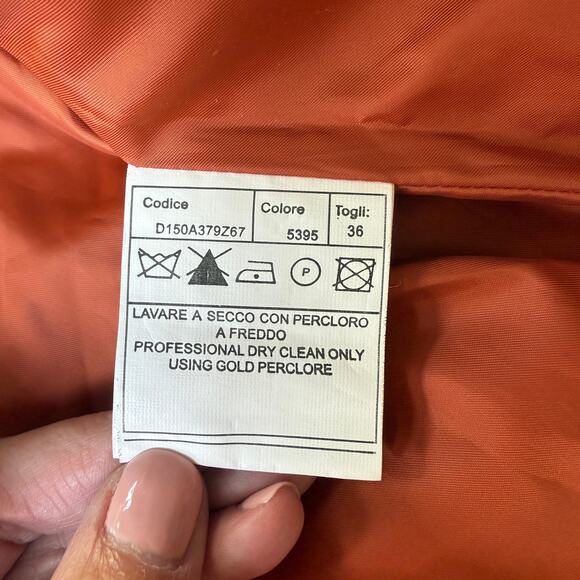 Surlansive Orange Mid Lenght Down Puffer Coat Women’s Fur Hood Size 36 - Picture 12 of 16